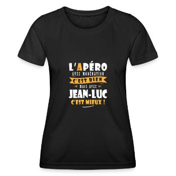 Jean-Luc Apero Tshirt Humour personnalisé jean luc - T-shirt sport Femme - noir - Devant - AI Model Female 172 light (172cm)