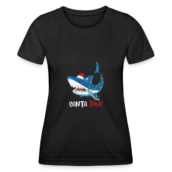 Santa Jaws Funny Shark Christmas Shirts - Women's Functional T-Shirt - black - Front - AI Model Female 172 light (172cm)