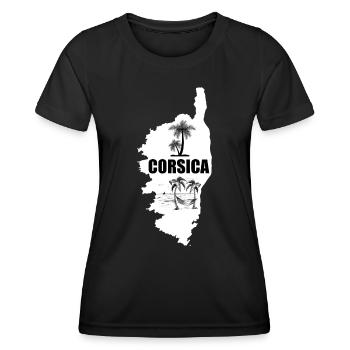 Corsica Insel mit Palmen Meer und Segelschiff - Frauen Funktions-T-Shirt - Schwarz - Vorne - AI Model Female 172 light (172cm)