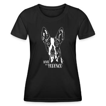 Loved by a Podenco Hunde Hundespruch Wilsigns - Frauen Funktions-T-Shirt - Schwarz - Vorne - AI Model Female 172 light (172cm)