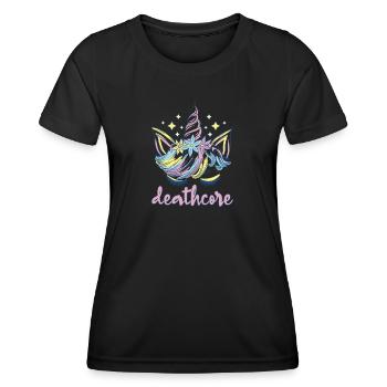 Lustig Deathcore Einhorn Metalhead - Frauen Funktions-T-Shirt - Schwarz - Vorne - AI Model Female 172 light (172cm)