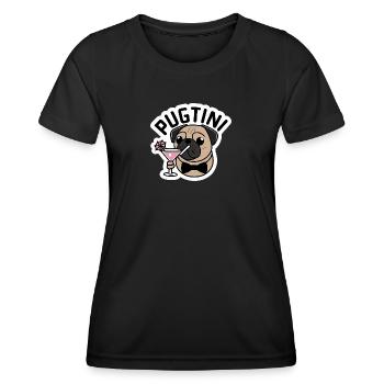 Cartoon Pug Dog With Bow Tie and Martini Glass - Women's Functional T-Shirt - black - Front - AI Model Female 172 light (172cm)