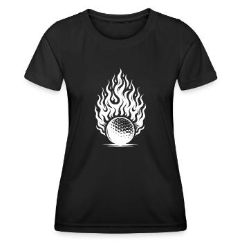 Golfball Abschlag im feurigen Flammen Style - Frauen Funktions-T-Shirt - Schwarz - Vorne - AI Model Female 172 light (172cm)