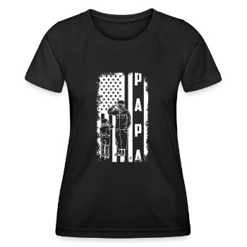 Papa USA Drapeau Père Fête des Pères Militaire Soldat - T-shirt sport Femme - noir - Devant - AI Model Female 172 light (172cm)