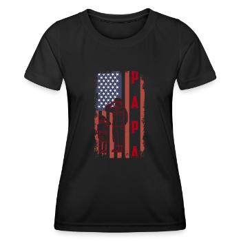 Papa États-Unis Drapeau Père Fête des pères Militaires Soldats - T-shirt sport Femme - noir - Devant - AI Model Female 172 light (172cm)