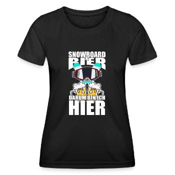 Lustiger Spruch Snowboard Bier darum bin ich hier - Frauen Funktions-T-Shirt - Schwarz - Vorne - AI Model Female 172 light (172cm)