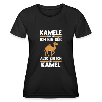 Kamel - Frauen Funktions-T-Shirt - Schwarz - Vorne - AI Model Female 172 light (172cm)