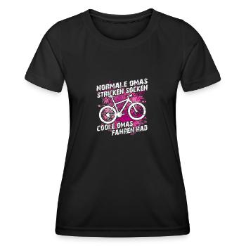 Coole Oma fährt Fahrrad lustiger Omaspruch - Frauen Funktions-T-Shirt - Schwarz - Vorne - AI Model Female 172 light (172cm)