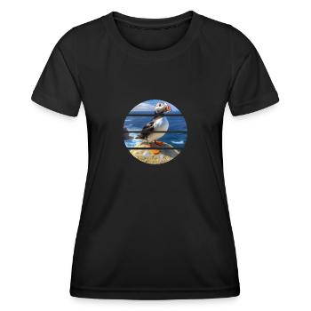 Macareux sur une falaise - T-shirt sport Femme - noir - Devant - AI Model Female 172 light (172cm)