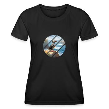 Macareux sur une falaise - T-shirt sport Femme - noir - Devant - AI Model Female 172 light (172cm)