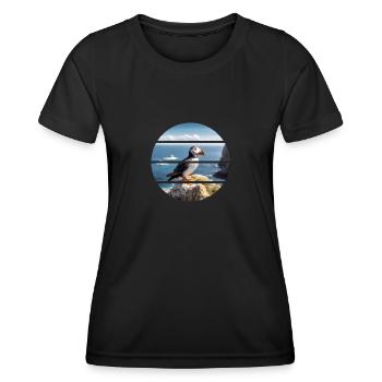 Macareux sur une falaise - T-shirt sport Femme - noir - Devant - AI Model Female 172 light (172cm)