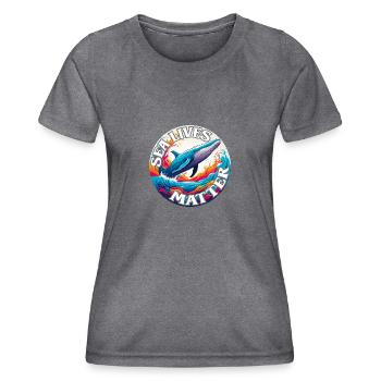 Schützt das Leben im Meer Blauwal im Farbkreis - Frauen Funktions-T-Shirt - dunkle Melange  - Vorne - AI Model Female 172 light (172cm)