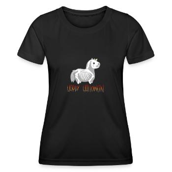 Happy Halloween Skelett-Pferdchen Einhorn - Frauen Funktions-T-Shirt - Schwarz - Vorne - AI Model Female 172 light (172cm)