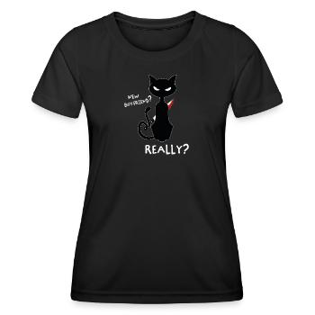 Neuen Freund? - Lustiges Kitty Shirt Design - Frauen Funktions-T-Shirt - Schwarz - Vorne - AI Model Female 172 light (172cm)