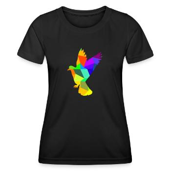Taube Vogel Regenbogen Tiere Polygon - Frauen Funktions-T-Shirt - Schwarz - Vorne - AI Model Female 172 light (172cm)