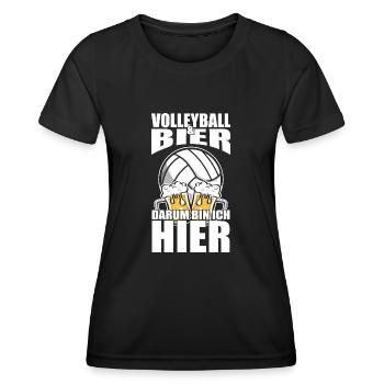 Lustiger Spruch Volleyball Bier darum bin ich hier - Frauen Funktions-T-Shirt - Schwarz - Vorne - AI Model Female 172 light (172cm)