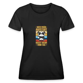 Wer früh aufsteht Humor Sarkasmus Bürohumor - Frauen Funktions-T-Shirt - Schwarz - Vorne - AI Model Female 172 light (172cm)