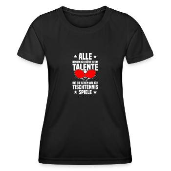 Keine Talente Tischtennis Tischtennisspieler - Frauen Funktions-T-Shirt - Schwarz - Vorne - AI Model Female 172 light (172cm)
