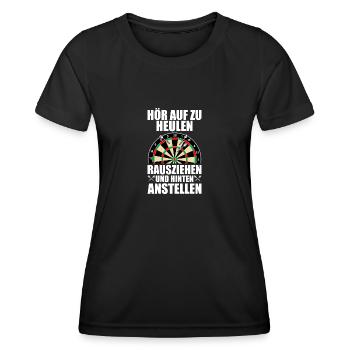 Hinten anstellen Dartspieler Darts Dart - Frauen Funktions-T-Shirt - Schwarz - Vorne - AI Model Female 172 light (172cm)