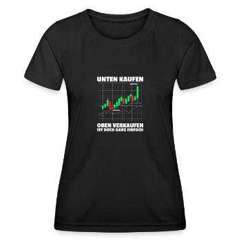 Unten kaufen Aktienmarkt Börse Trader - Frauen Funktions-T-Shirt - Schwarz - Vorne - AI Model Female 172 light (172cm)