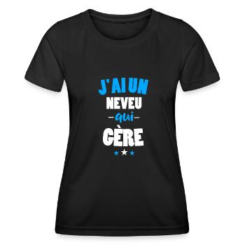 J'ai un neveu qui gère humour parrain marraine - T-shirt sport Femme - noir - Devant - AI Model Female 172 light (172cm)