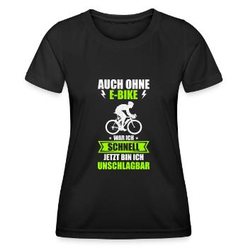 E-Bike Elektrofahrrad MTB Mountainbike Geschenk - Frauen Funktions-T-Shirt - Schwarz - Vorne - AI Model Female 172 light (172cm)