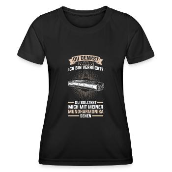 Harmonica Mundharmonika Akkord-mundharmonika - Frauen Funktions-T-Shirt - Schwarz - Vorne - AI Model Female 172 light (172cm)