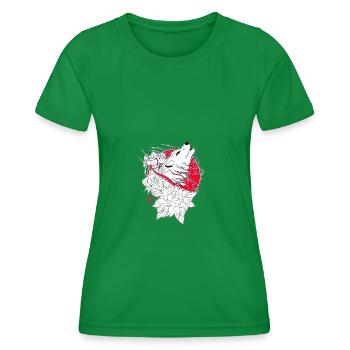 Wolf, iris and peony from Japan - Women's Functional T-Shirt - kelly green - Front - AI Model Female 172 dark (172cm)