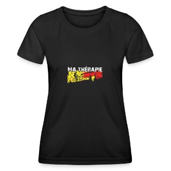 Le vélo est ma thérapie. Graphisme de motard - T-shirt sport Femme - noir - Devant - AI Model Female 172 light (172cm)