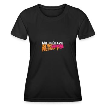 Le vélo est ma thérapie. Graphisme de cyclist - T-shirt sport Femme - noir - Devant - AI Model Female 172 light (172cm)
