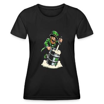 Leprechaun (Irischer Kobold) zapft Bier - Frauen Funktions-T-Shirt - Schwarz - Vorne - AI Model Female 172 light (172cm)