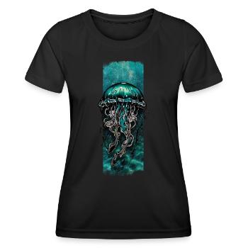 Dérive azur : conception de méduse cyan - T-shirt sport Femme - noir - Devant - AI Model Female 172 light (172cm)