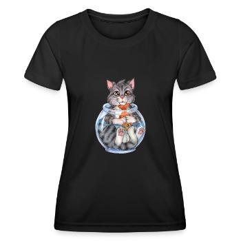 Niedliche Katze Klaut Fisch Fischen Geschenk - Frauen Funktions-T-Shirt - Schwarz - Vorne - AI Model Female 172 light (172cm)