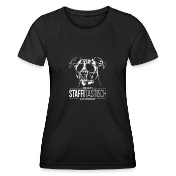 STAFFITASTISCH American Staffordshire Hundespruch - Frauen Funktions-T-Shirt - Schwarz - Vorne - AI Model Female 172 light (172cm)