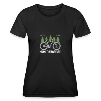 Mon vélo est mon thérapeute. Graphisme cycliste - T-shirt sport Femme - noir - Devant - AI Model Female 172 light (172cm)