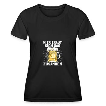 Hier braut sich was zusammen Biertrinker Bier JGA - Frauen Funktions-T-Shirt - Schwarz - Vorne - AI Model Female 172 light (172cm)