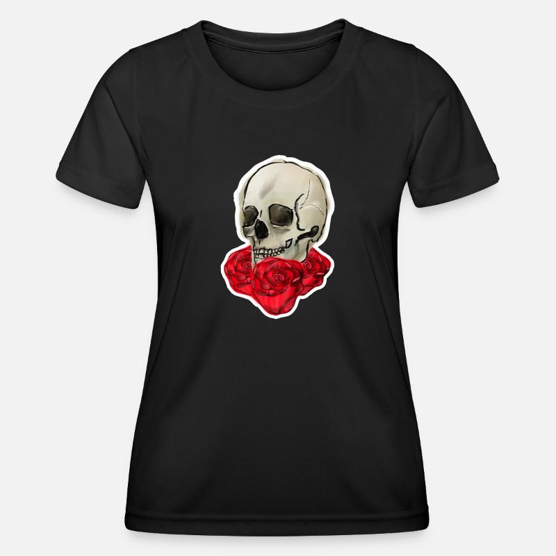 Skull with Rose - Women's Functional T-Shirt - black