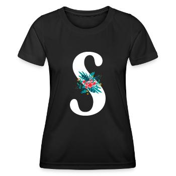 lettre S fleuris - T-shirt sport Femme - noir - Devant - AI Model Female 172 light (172cm)