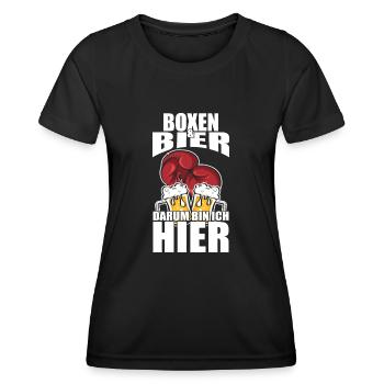 Funny saying: Boxing, beer, that's why I'm here - Women's Functional T-Shirt - black - Front - AI Model Female 172 light (172cm)