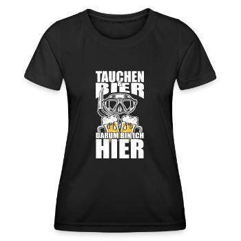 Lustiger Spruch Tauchen Bier darum bin ich hier - Frauen Funktions-T-Shirt - Schwarz - Vorne - AI Model Female 172 light (172cm)
