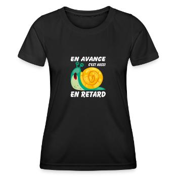En avance c'est aussi en retard - T-shirt sport Femme - noir - Devant - AI Model Female 172 light (172cm)
