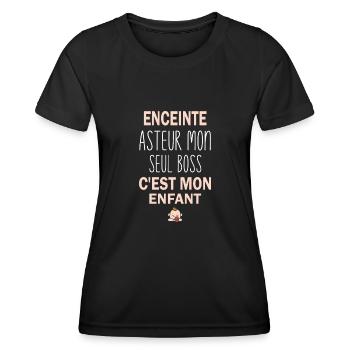Enceinte asteur mon seul boss c'est mon enfant - T-shirt sport Femme - noir - Devant - AI Model Female 172 light (172cm)