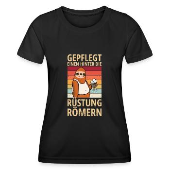 Faultier Spruch hinter die Rüstung Römern Bier - Frauen Funktions-T-Shirt - Schwarz - Vorne - AI Model Female 172 light (172cm)