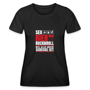 Sex Bier rocknroll weil alles andere scheisse ist - Frauen Funktions-T-Shirt - Schwarz - Vorne - AI Model Female 172 light (172cm)