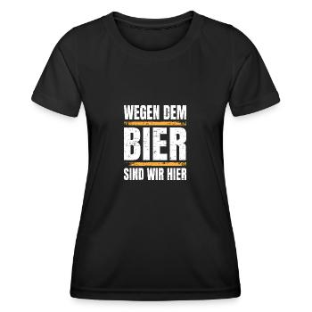 Wegen dem Bier sind wir hier - Frauen Funktions-T-Shirt - Schwarz - Vorne - AI Model Female 172 light (172cm)