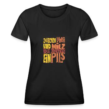 Zwischen leber und Milz passt immernoch ein Pils - Frauen Funktions-T-Shirt - Schwarz - Vorne - AI Model Female 172 light (172cm)