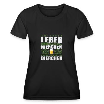 Zwischen Leber und Nierchen passt immer Bierchen - Frauen Funktions-T-Shirt - Schwarz - Vorne - AI Model Female 172 light (172cm)