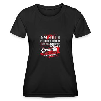 Am auto schrauben ist geil Bier machts noch geiler - Frauen Funktions-T-Shirt - Schwarz - Vorne - AI Model Female 172 light (172cm)