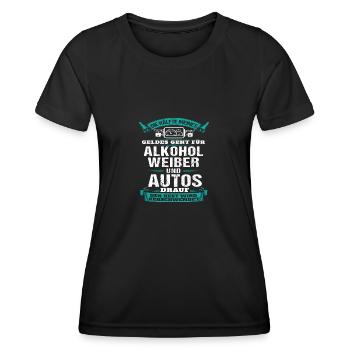 Die hälfte meines geld geht für alkohol und autos - Frauen Funktions-T-Shirt - Schwarz - Vorne - AI Model Female 172 light (172cm)