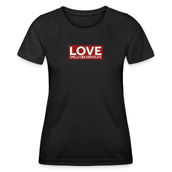 L’AMOUR SENT LE CHOCOLAT - T-shirt sport Femme - noir - Devant - AI Model Female 172 light (172cm)
